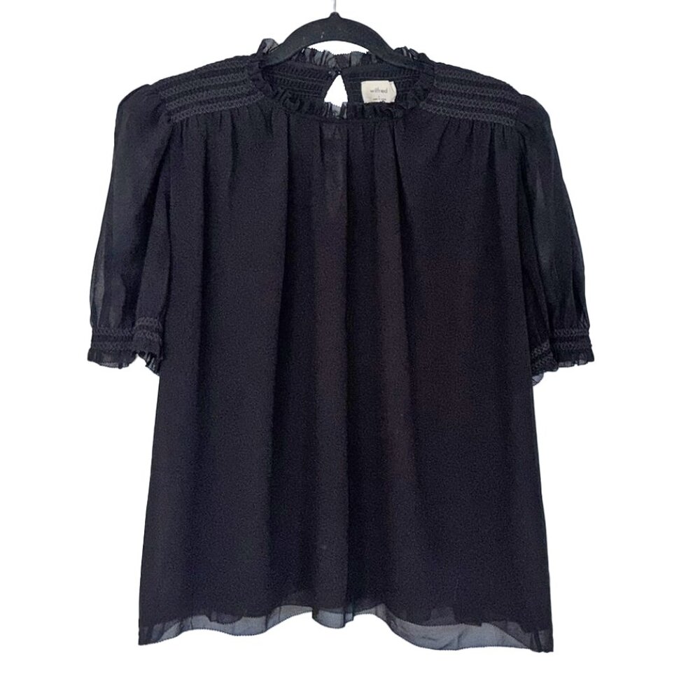 Aritzia Wilfred Semi-Sheer Black Chiffon Wuthering Blouse - Size L - Picture 2 of 6
